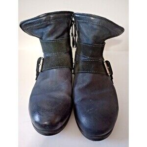 Miz Mooz Leather Buckle 38 Wide Width USA 7.5-8 Ankle Boots Spencer Midnight